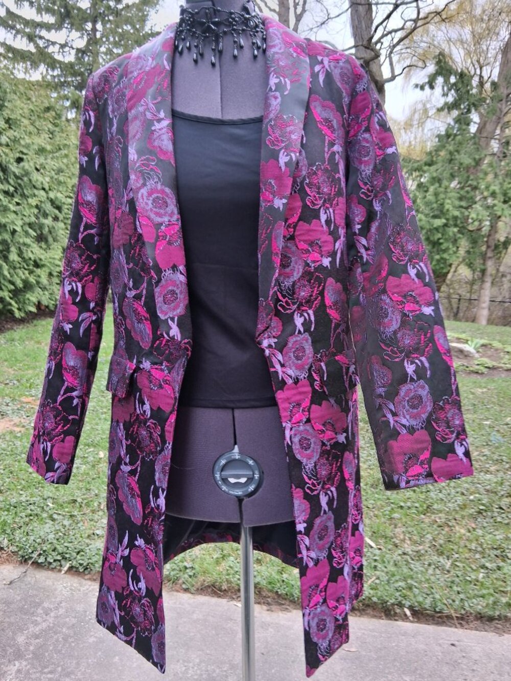 House of Harlow Revolve 1960  Women's Floral Open Blazer Jacket Pink & Black S/M - Picture 9 of 10